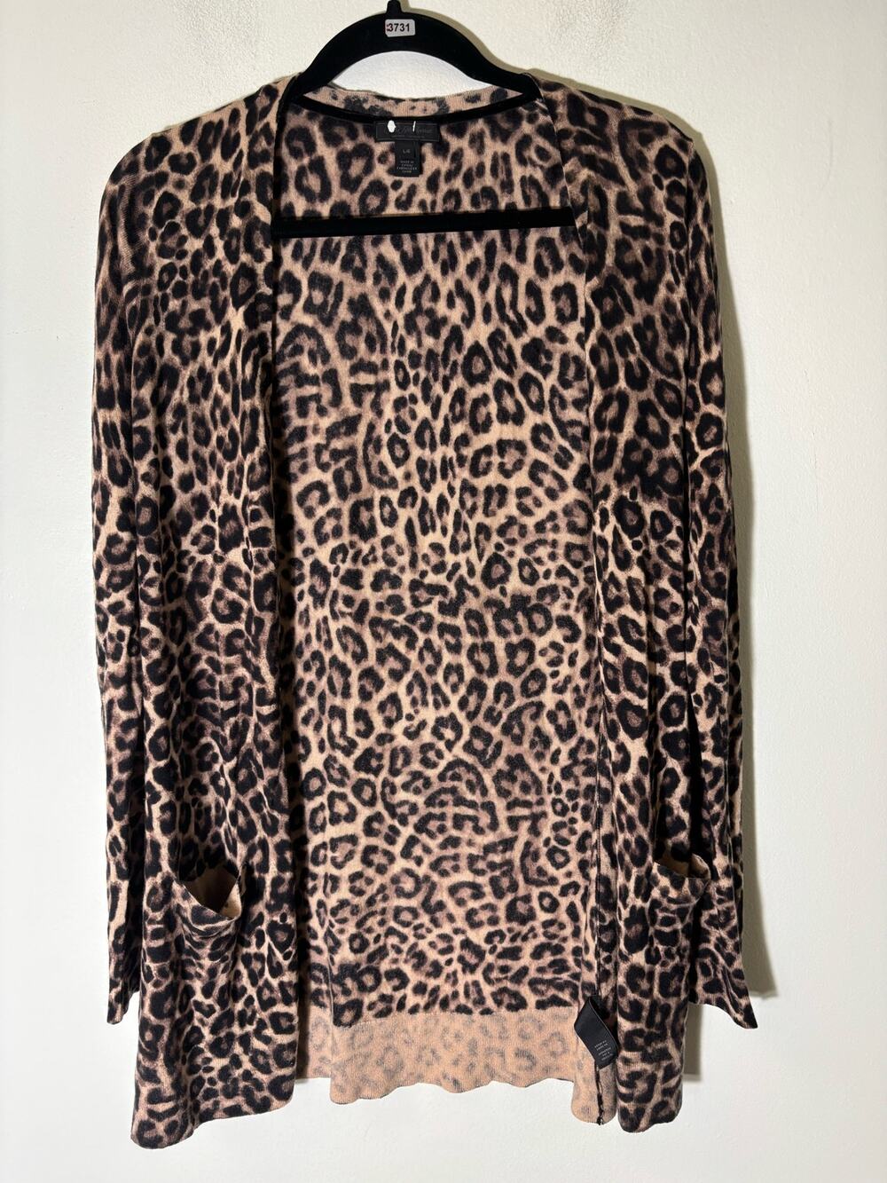 Saks 5th Avenue Long Leopard Print Cardigan Sz L